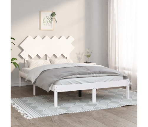 Estructura cama doble pequeña madera maciza blanco 120x190 cm