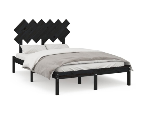 Estructura cama doble pequeña madera maciza negro 120x190 cm