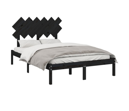 Estructura cama doble pequeña madera maciza negro 120x190 cm