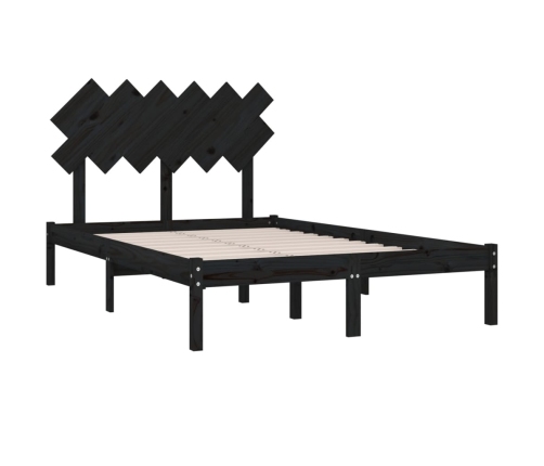 Estructura cama doble pequeña madera maciza negro 120x190 cm