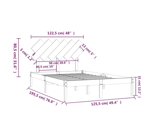 Estructura cama doble pequeña madera maciza negro 120x190 cm