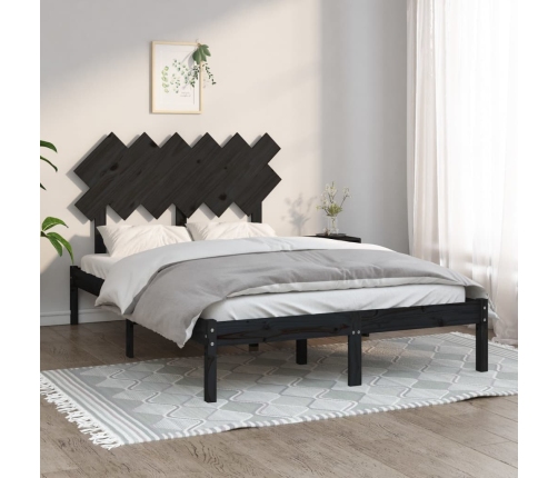 Estructura cama doble pequeña madera maciza negro 120x190 cm