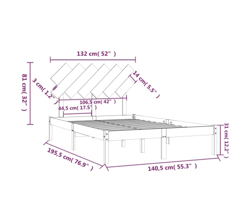 Estructura de cama doble de madera maciza blanco 135x190 cm