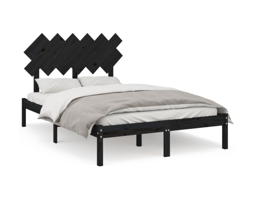 Estructura de cama doble de madera maciza negro 135x190 cm