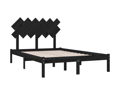 Estructura de cama doble de madera maciza negro 135x190 cm