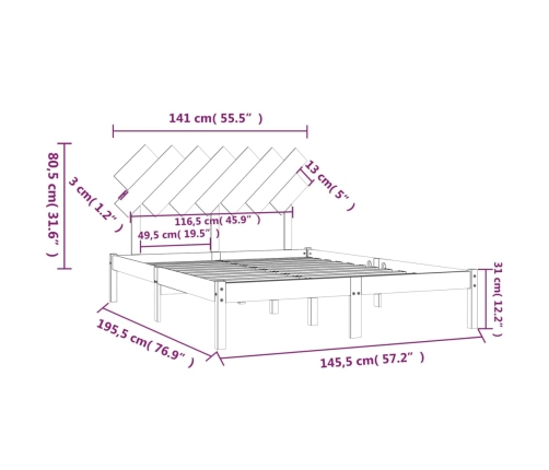 vidaXL Estructura de cama doble madera maciza 140x190 cm