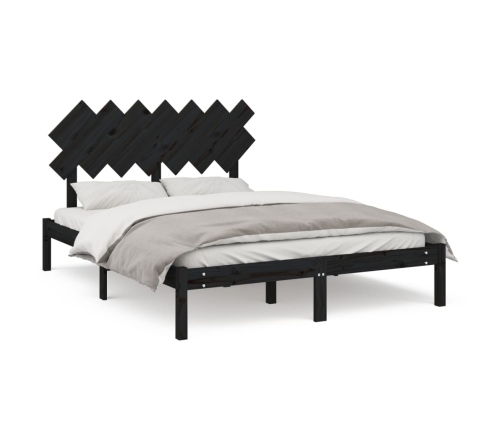 Estructura de cama de madera maciza negra 140x190 cm