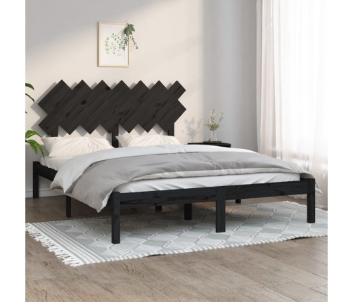 Estructura de cama de madera maciza negra 140x190 cm