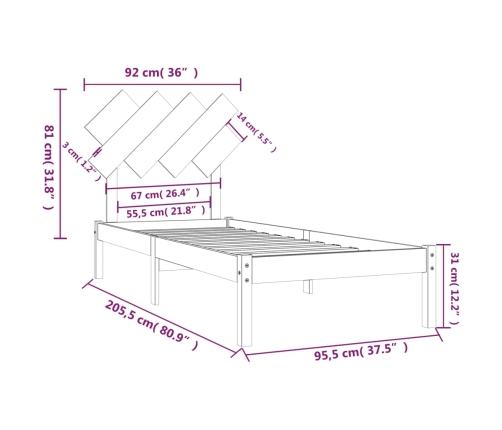 Estructura de cama de madera maciza blanca 90x190 cm