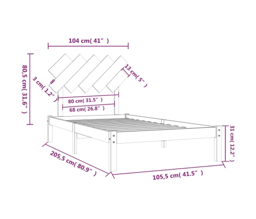 Estructura de cama de madera maciza marrón miel 100x200 cm