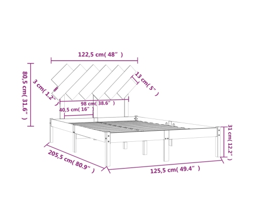 Estructura de cama de madera maciza marrón miel 120x200 cm