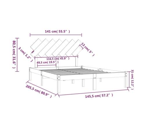 Estructura de cama de madera maciza negra 140x200 cm