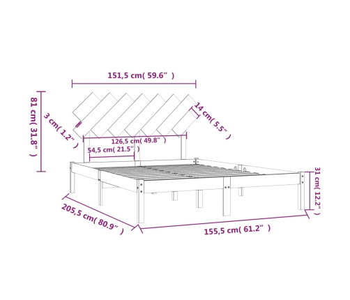 Estructura de cama de madera maciza 150x200 cm