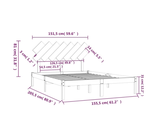 Estructura de cama de madera maciza gris 150x200 cm