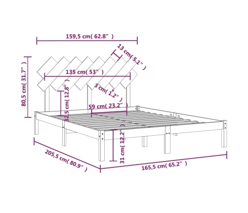 Estructura de cama de madera maciza de pino gris 160x200 cm