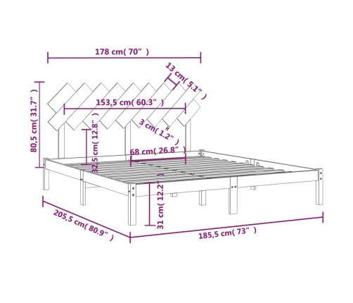 Estructura de cama de madera maciza super king 180x200 cm