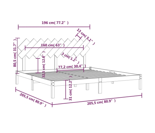 vidaXL Estructura de cama de madera maciza 200x200 cm