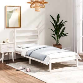 Estructura de cama madera maciza individual blanco 75x190 cm