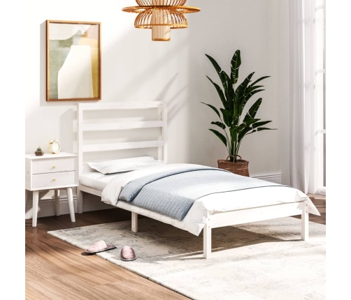 Estructura de cama madera maciza individual blanco 75x190 cm