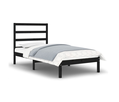 Estructura de cama madera maciza individual negra 75x190 cm