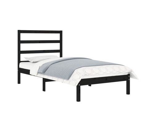 Estructura de cama madera maciza individual negra 75x190 cm