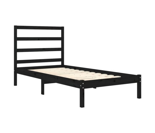 Estructura de cama madera maciza individual negra 75x190 cm