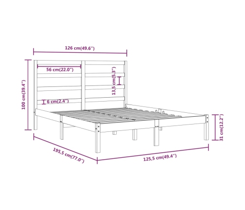 Estructura de cama madera maciza 120x190 cm