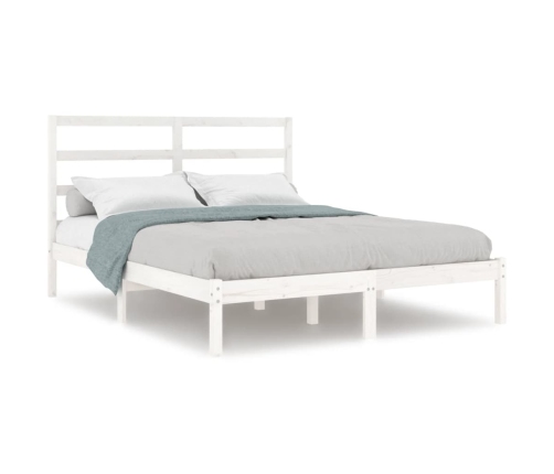 Estructura de cama doble pequeña madera maciza blanca 120x190cm