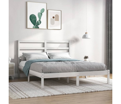 Estructura de cama doble pequeña madera maciza blanca 120x190cm