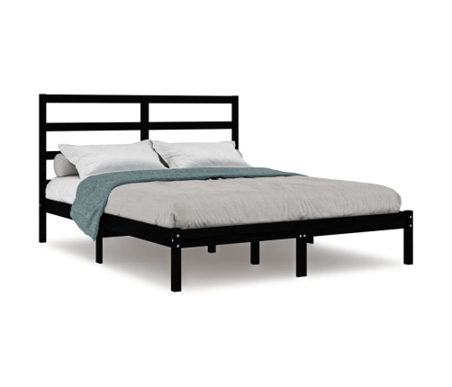 Estructura de cama madera maciza negra 120x190 cm