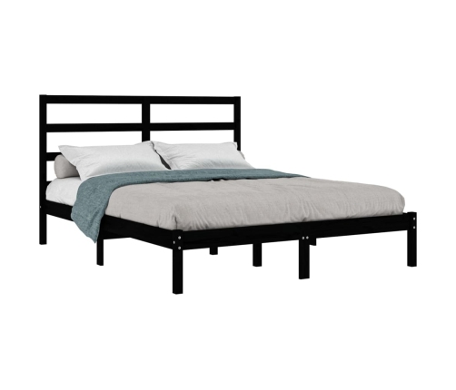 Estructura de cama madera maciza negra 120x190 cm