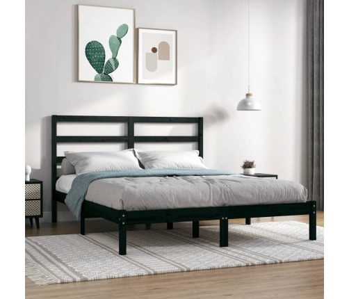 Estructura de cama madera maciza negra 120x190 cm