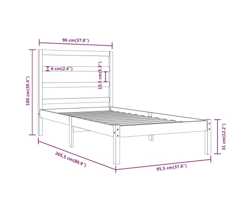 Estructura de cama sin colchón madera maciza de pino 90x200 cm