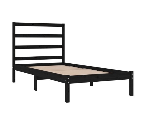 Estructura de cama madera maciza de pino negra 100x200 cm