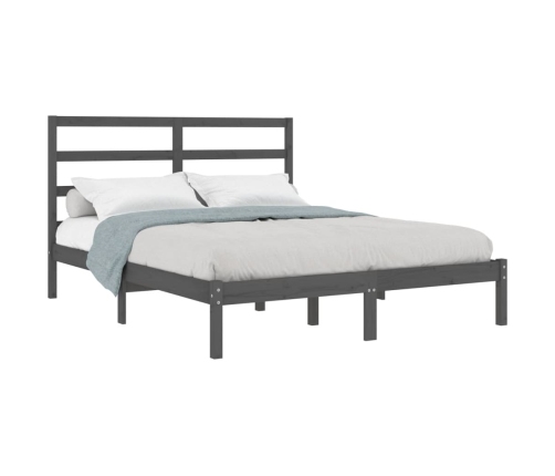 Estructura de cama madera maciza gris King Size 150x200 cm