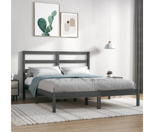 Estructura de cama madera maciza gris King Size 150x200 cm