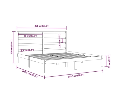 Estructura de cama de madera maciza de pino gris 200x200 cm