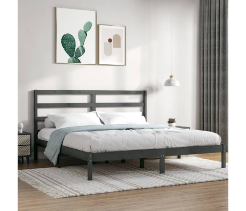 Estructura de cama de madera maciza de pino gris 200x200 cm