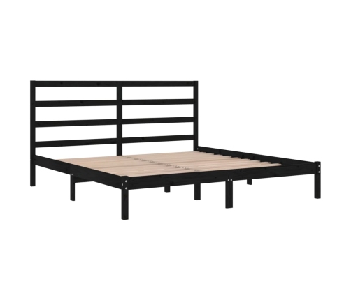 Estructura de cama de madera maciza de pino negra 200x200 cm