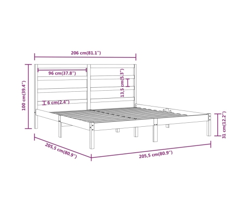 Estructura de cama de madera maciza de pino negra 200x200 cm