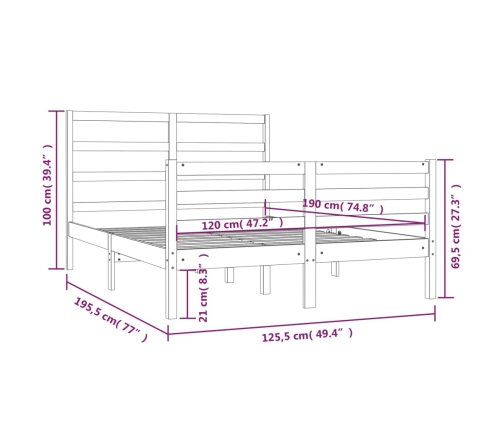 Estructura de cama madera maciza de pino 120x190 cm