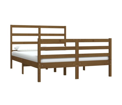 Estructura de cama doble madera maciza marrón miel 120x190 cm