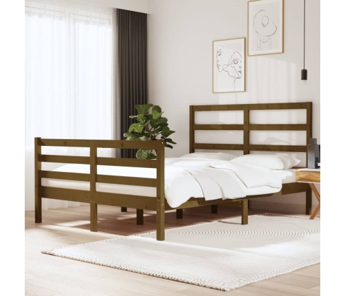 Estructura de cama doble madera maciza marrón miel 120x190 cm