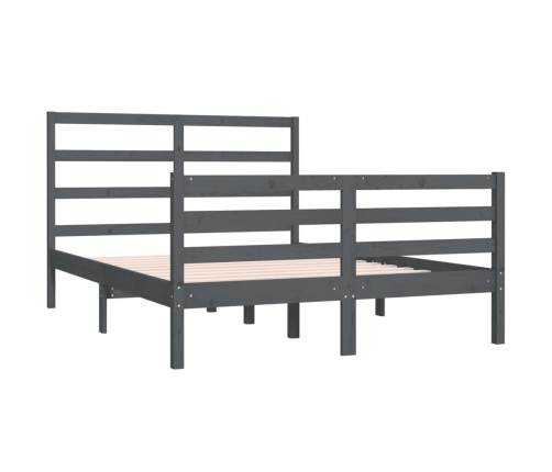 Estructura de cama madera maciza de pino doble gris 135x190cm