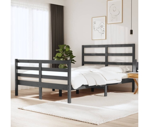 Estructura de cama madera maciza de pino doble gris 135x190cm