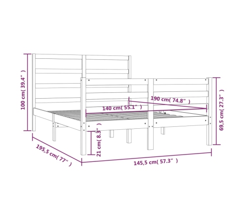 Estructura cama doble sin colchón madera pino blanco 140x190 cm