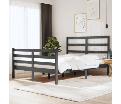 Estructura de cama de madera maciza de pino gris 140x190 cm