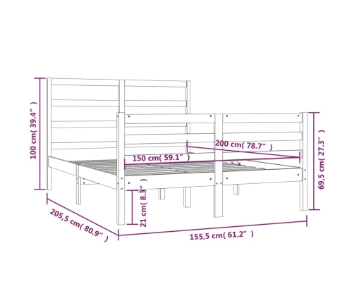 Estructura de cama madera maciza de pino blanca 150x200 cm