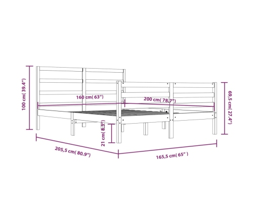 Estructura de cama sin colchón madera maciza de pino 160x200 cm