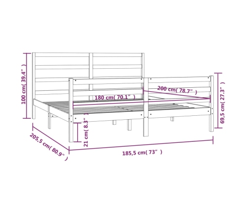 Estructura de cama madera maciza blanco Super King 180x200 cm